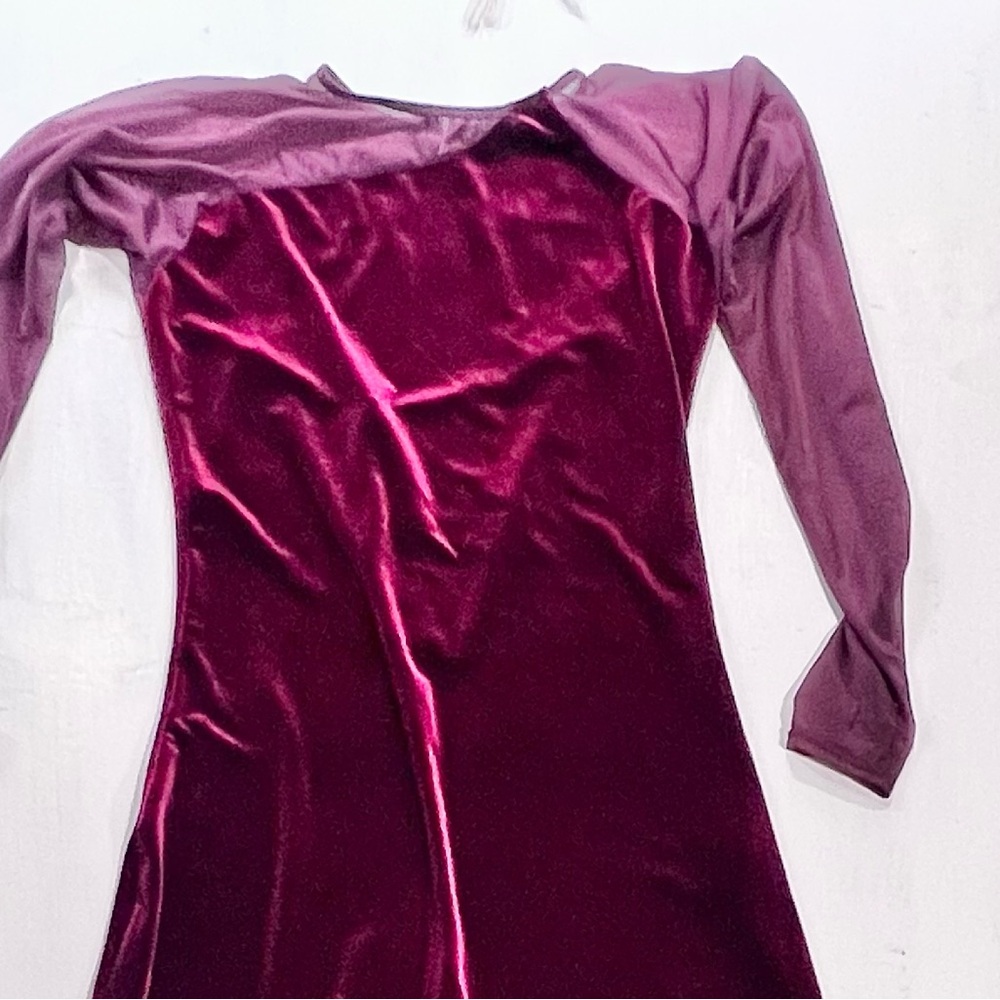 Cranberry velvet bodysuit one piece unitard leotard‎ long sleeve pants jumpsuit - Picture 3 of 12